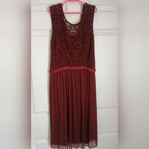 David's Bridal Red Strapless Pleated Gown